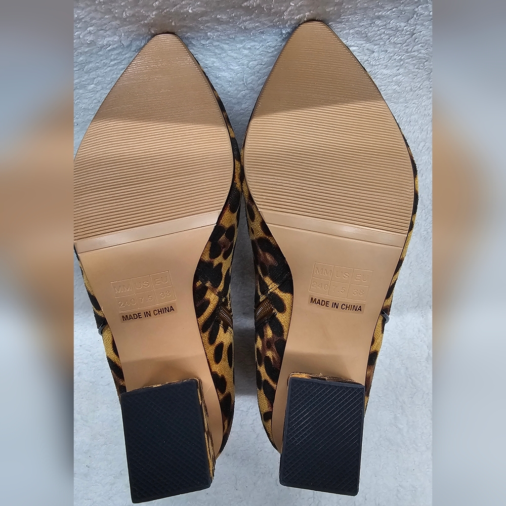 Womens Suede Leopard Print Boots With Square Heel Size 7.5 NEW - Picture 7 of 12